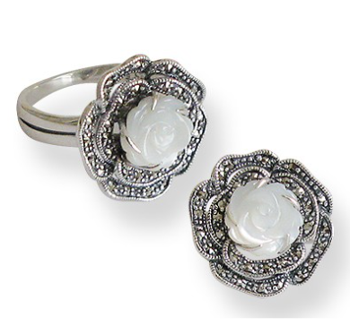 bague art déco en nacre fleur