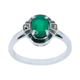 BAGUE ARGENT AGATE VERTE ART NOUVEAU