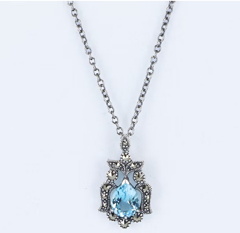 collier art deco bleu argent