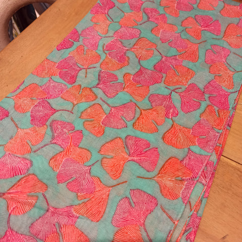 Foulard Feuilles Ginkgo Turquoise
