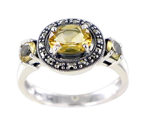 bague en argent style art deco en citrine