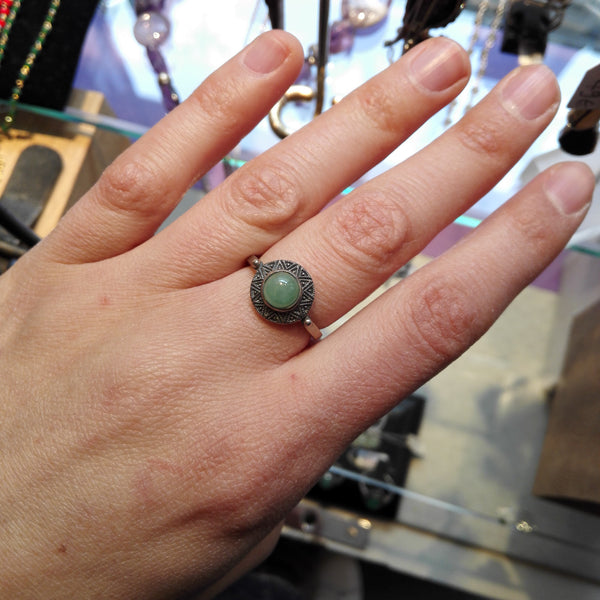 Bague malachite cabochon anneau argent massif rhodié pierre naturelle