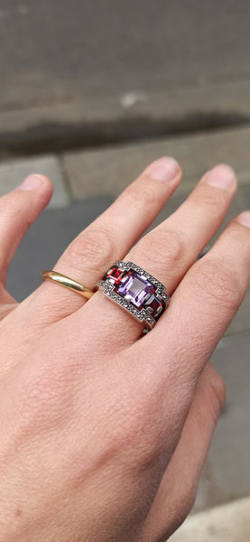 Bague Art Déco En Argent 925 Et Améthyste - Taille 52, Pierre Violette, Neuve Avec étiquettes