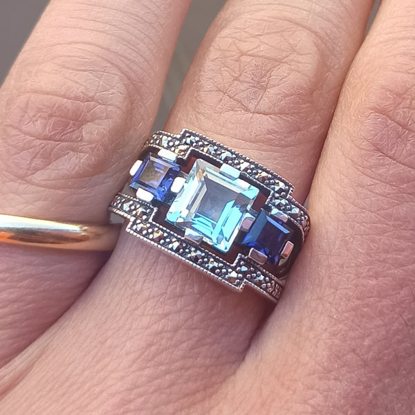 Bague Femme Topaze Bleue Naturelle - Briolette 14x14 Mm - Argent 925 - Corsano Gioielli