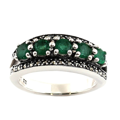 bague argent et émeraudes