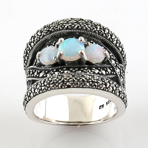 bague opales style ancien argent
