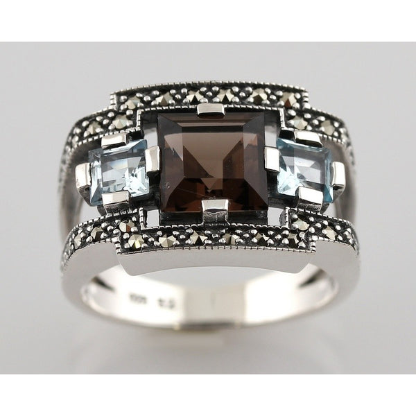 Bague Argent Massif Quartz Fumé Et Zirconium - Occasion, Taille T52