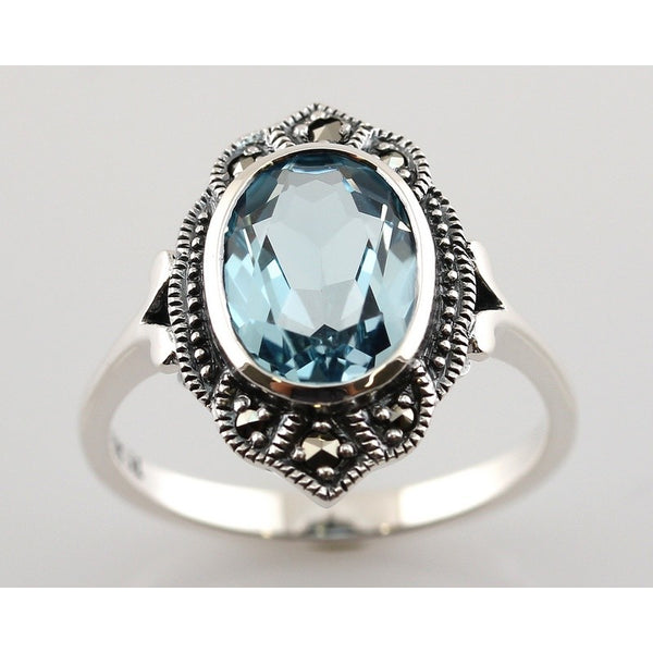 Bague En Argent Style Art Déco Avec Topaze - Taille 55 - Poids 14,75 G - Occasion