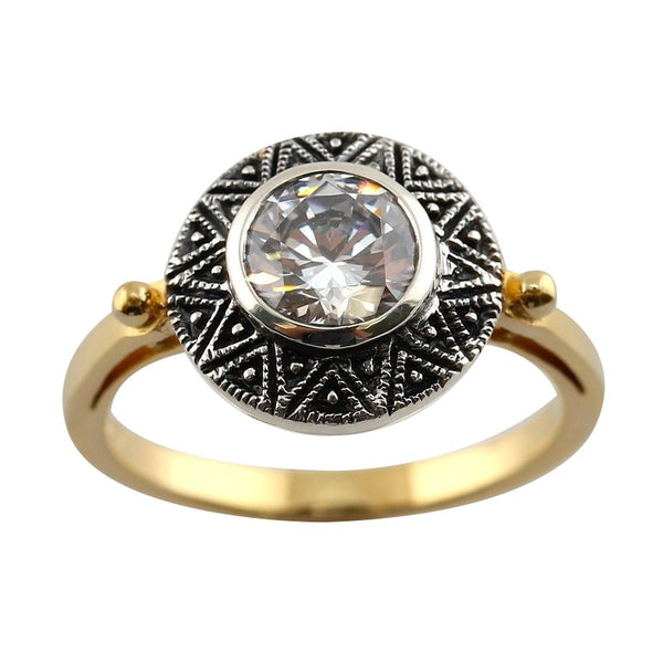 Bague En Argent Massif Ou Vermeil Avec Zirconiums - Taille 53, Occasion, Style élégant Et Brillant
