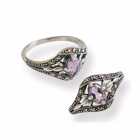 Bague Argent Sterling Améthyste – Vintage Norvège – Taille 6,5 – Scandinave
