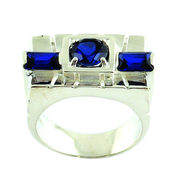 Bague Saphir Art Déco - Argent Fin - Taille 55 (environ 16) - Saphir Ovale 16x21mm Chauffé - Neuf