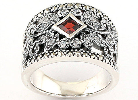 bague grenat argent art nouveau