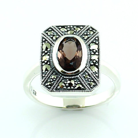 bague art deco marron quartz fumé