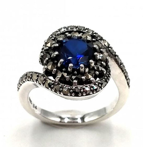 bague art-déco en saphir de synthèse