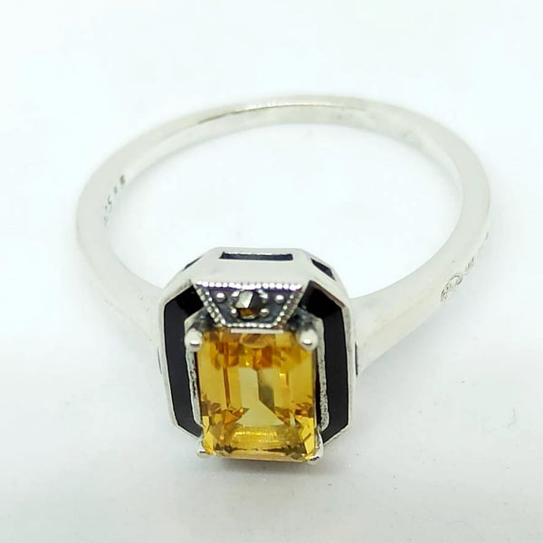Bague Vintage Faite Main Argent 925 Plaqué Or - Citrine - Taille 7 - Inde