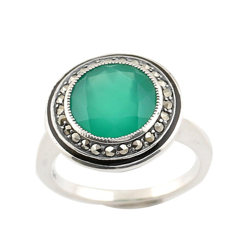 bague agate verte argent