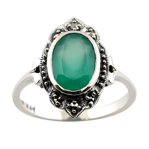 bague en argent et agate verte