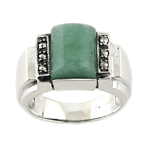bague style art deco en jade et argent