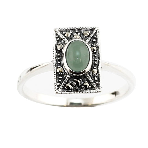bague fine en jade et argent art deco