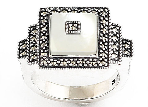 bague art déco en nacre et argent