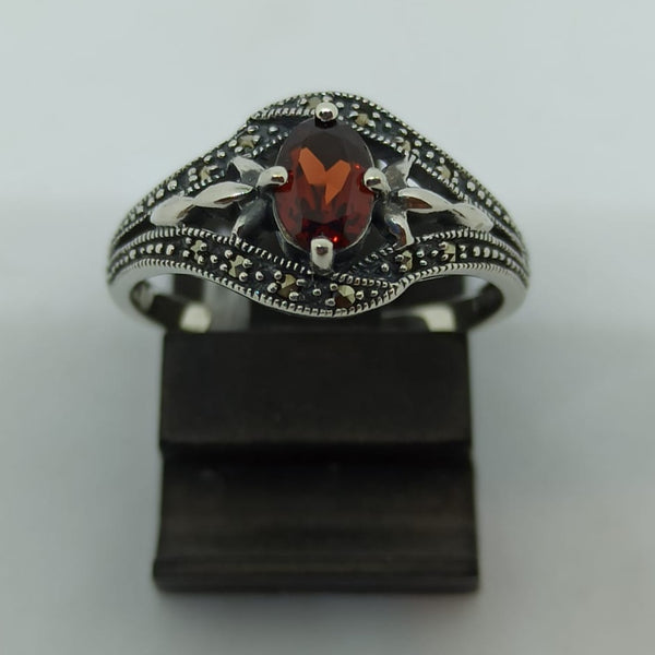 Bague En Argent 925 Avec Grenats Taille 56 - Style Art Déco Vintage - Neuf Avec Étiquettes
