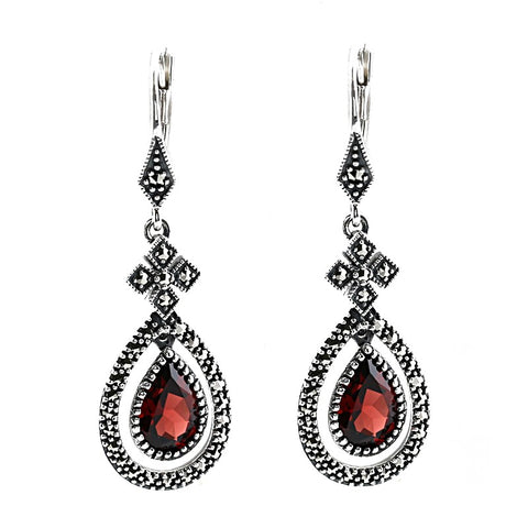 boucles d'oreille en argent et grenat