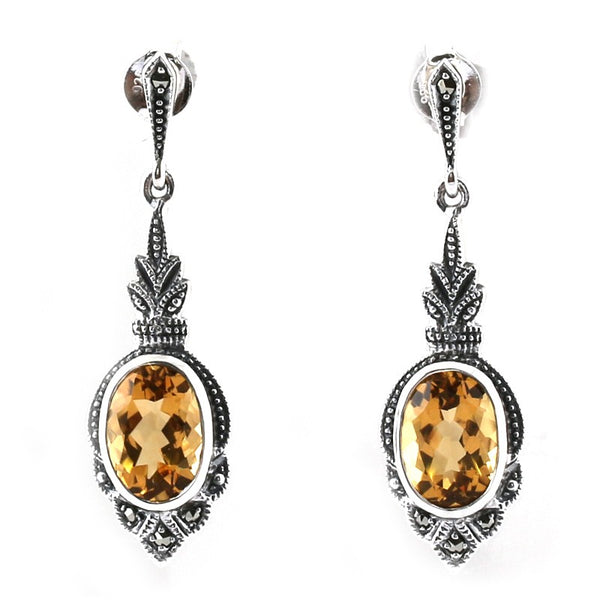 Boucles D'oreilles Anciennes Clips En Argent Massif Serties De Citrine - Occasion