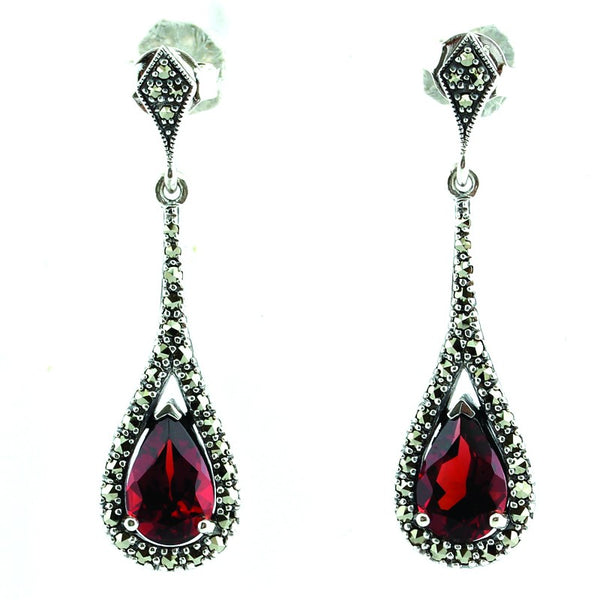 Boucles D'oreilles Pendantes Argent 925 - Grenat, Spinelle Et Saphirs - Marque Bimonia - Neuf Avec étiquettes