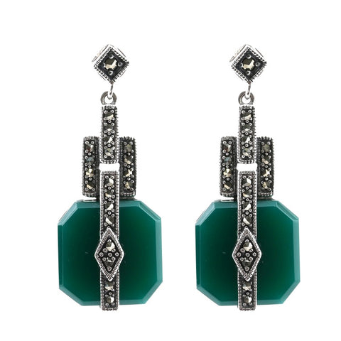 boucles en agate verte et argent