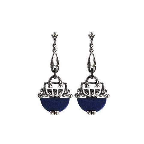 boucles d'oreilles style ancien pierre bleue