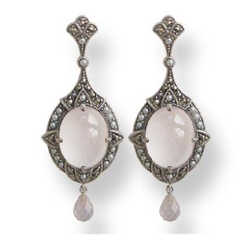 boucles d'oreille ar déco en argent et quartz rose