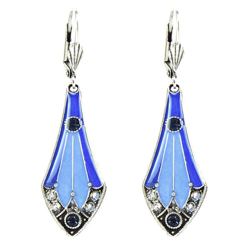 boucles d'oreilles art deco bleu email