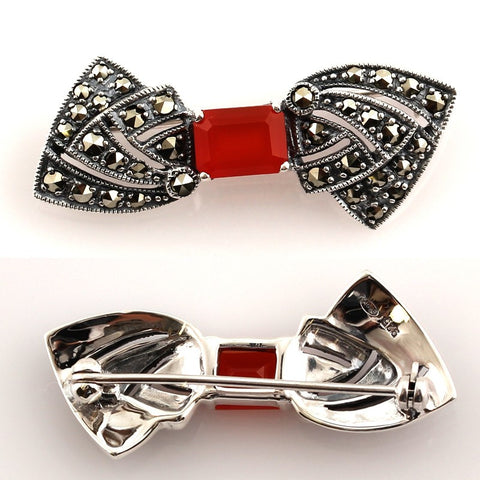 broche la metrop art deco cornaline argent