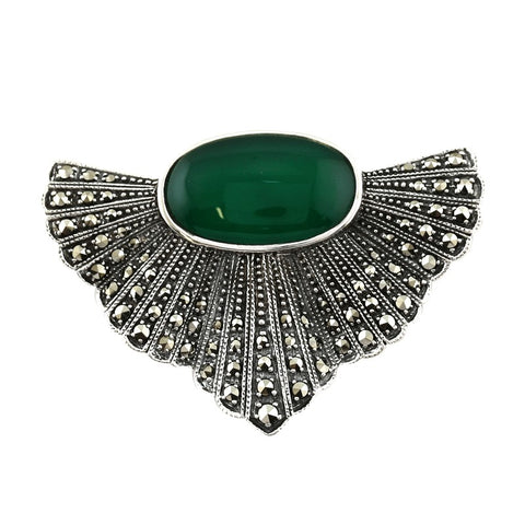 broche art deco en agate vert foncé