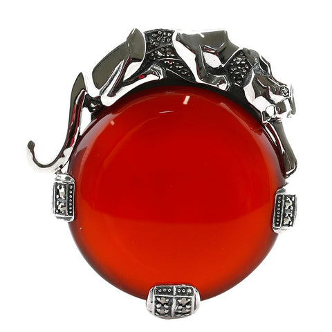 broche en forme de panthère en cornaline et argent