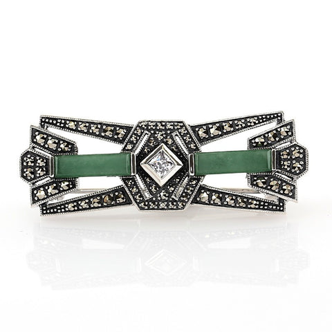 art deco silver brooch with jade
