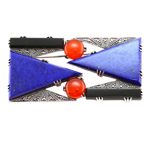broche en argent lapis lazuli art deco