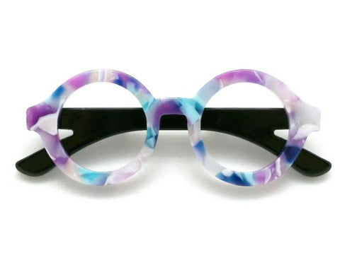 broche lunettes en resine violettes