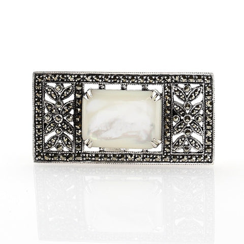 broche la metrop art deco en nacre et argent