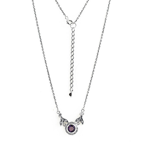 Collier Ancien En Perles D'améthyste Naturelles - Bijou Vintage - Très Bon état