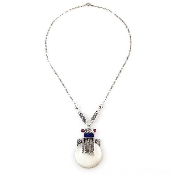 Pendentif Ancien Style Art Nouveau En Argent 925 Et Lapis-lazuli - Pièce Romantique Vintage