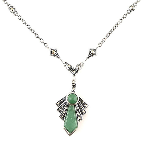 collier argent et jade