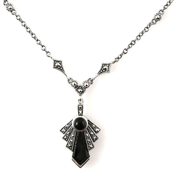 Collier Art Déco En Argent 925 Avec Topaze Et Marcassites - Chaîne 50 Cm - Occasion
