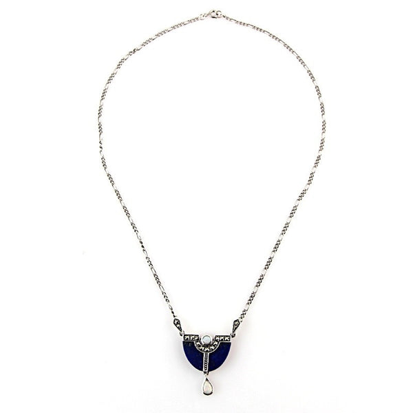 Ancien Collier Chapelet Art Déco - Métal Argenté, Style Art Nouveau, CH12