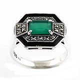 bague art deco en argent et email, agate verte de la marque La Metrop