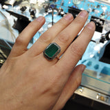 bague en argent et agate verte art deco