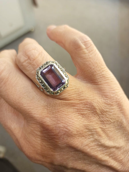 Bague Art Déco En Argent 835 Avec Améthyste – Taille 57 (18,1 Mm), Vintage, Fabriqué En Allemagne
