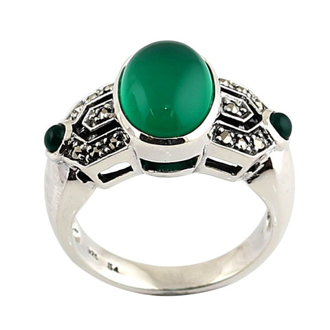 bague en agate verte et argent art deco