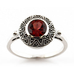 Bague Vintage En Argent 925 Avec Grenat – Style Art Déco – Taille 56 – Sans Marque – Neuve Avec étiquettes – Origine Allemagne