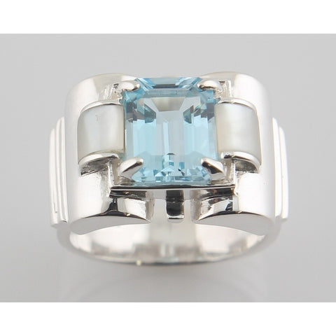 bague art deco nacre et topaze bleue